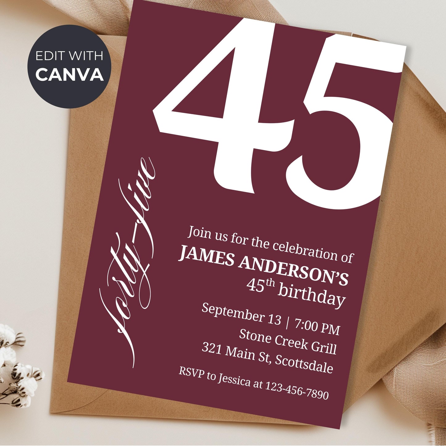 45th Birthday Invitation for Men 45th Birthday Invite 45th Birthday for Him 45th Birthday Invitation 45th Birthday Invitation for Him 0007