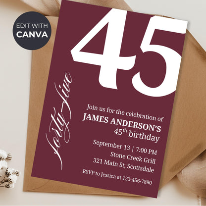 45th Birthday Invitation for Men 45th Birthday Invite 45th Birthday for Him 45th Birthday Invitation 45th Birthday Invitation for Him 0007