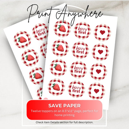 Berry First Birthday Cupcake Topper Berry 1st Birthday Cupcake Topper Strawberry Decor Berry Sweet Birthday Berry Party Decor 0010