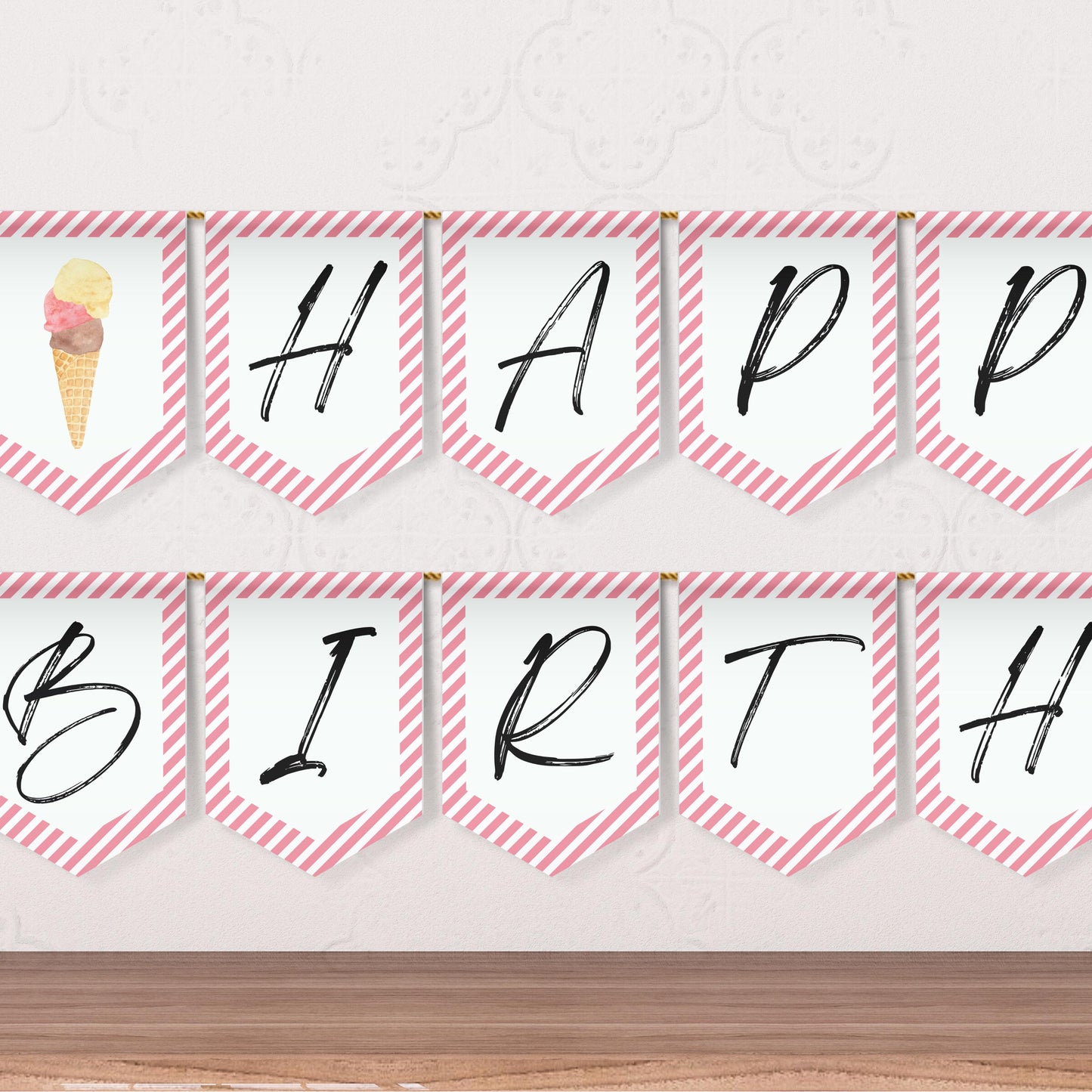 Ice Cream Happy Birthday Banner Sweet Party Banner Here's the Scoop Party Scoops of Fun Flag Printable Banner Girl Party Bunting 0002