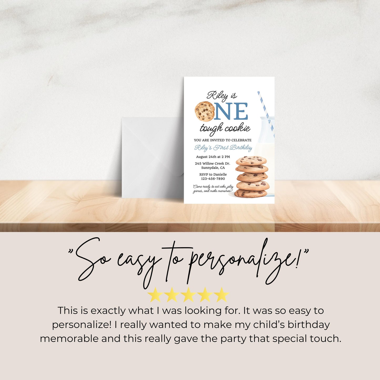 One Tough Cookie Birthday Invitation First Birthday Boy Milk Cookies Party 1st Birthday Cookie Sweet Celebration Toddler Birthday Cute 0005