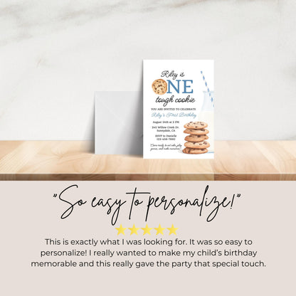 One Tough Cookie Birthday Invitation First Birthday Boy Milk Cookies Party 1st Birthday Cookie Sweet Celebration Toddler Birthday Cute 0005