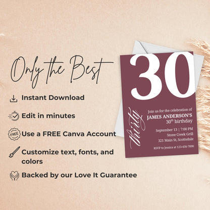 30th Birthday Invitation 30th Birthday Invite 30th Birthday for Him 30th Birthday Invitation for Him 30th Birthday Invitations for Men 0007
