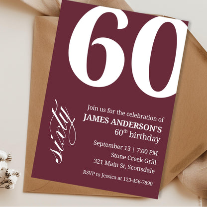 60th Birthday Invitation for Men 60th Birthday Invite 60th Birthday for Him 60th Birthday Invitation 60th Birthday Invitation for Him 0007