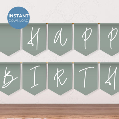 Sage Green Party Happy Birthday Banner Letters Happy Birthday Banner Sage Green Teen Party Sweet Sixteen Flag Happy Birthday Flags 0003