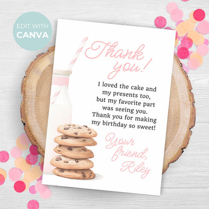 Milk and Cookies Thank You Note Birthday Template Editable Sweet Cookie Party Thank You Card Tough Cookie Party Thank You Letter 0009