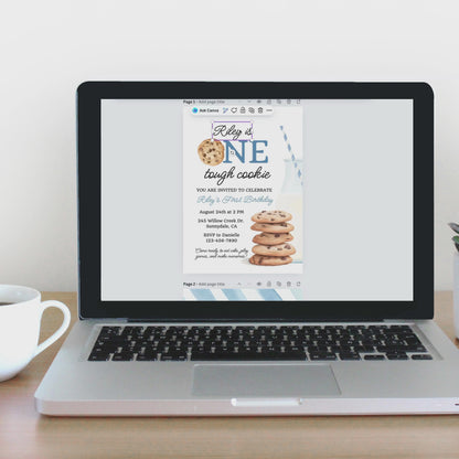 One Tough Cookie Birthday Invitation First Birthday Boy Milk Cookies Party 1st Birthday Cookie Sweet Celebration Toddler Birthday Cute 0005